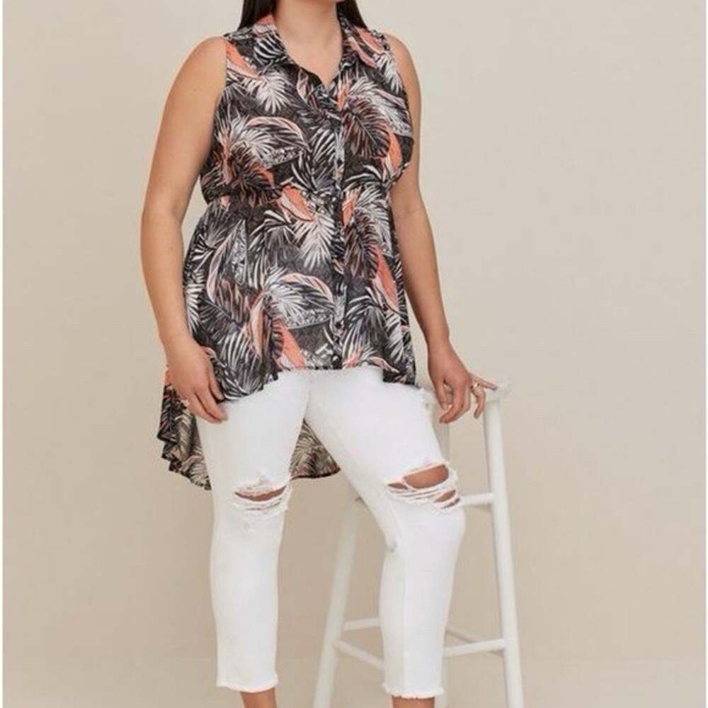Torrid Floral Tunic Chiffon Blouse Women’s Hi Low Sleeveless Button Collar 3X